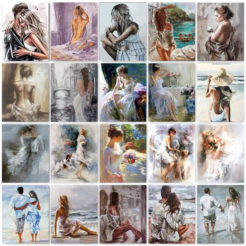 Description Picture 2 of itemGATYZTORY 60X75cm Oil Painting By Numbers Beach Woman DIY Paint by numbers On Canvas Home Decor Frameless Digital Painting
