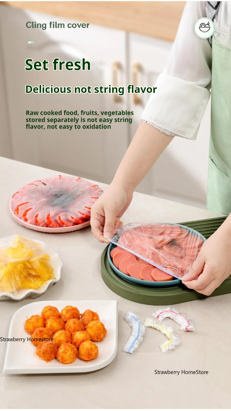 Description Picture 2 of itemDisposable Food Cover Colorful Elastic Wrap Food Covers Fresh-keeping Lid Storage Bags Fruit Plastic Fresh-Keeping Seal