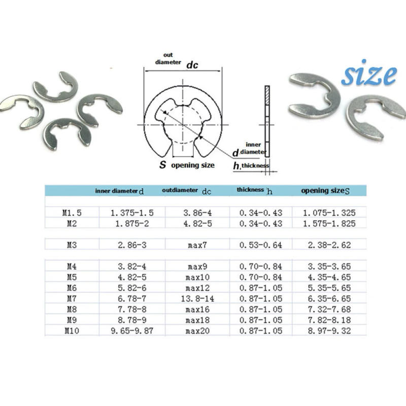 Description Picture 3 of itemFor Wet Environment Metal Washer Snap Ring Kit Industrial Commercial Supplies 120pcs 304 Stainless Steel E-clip