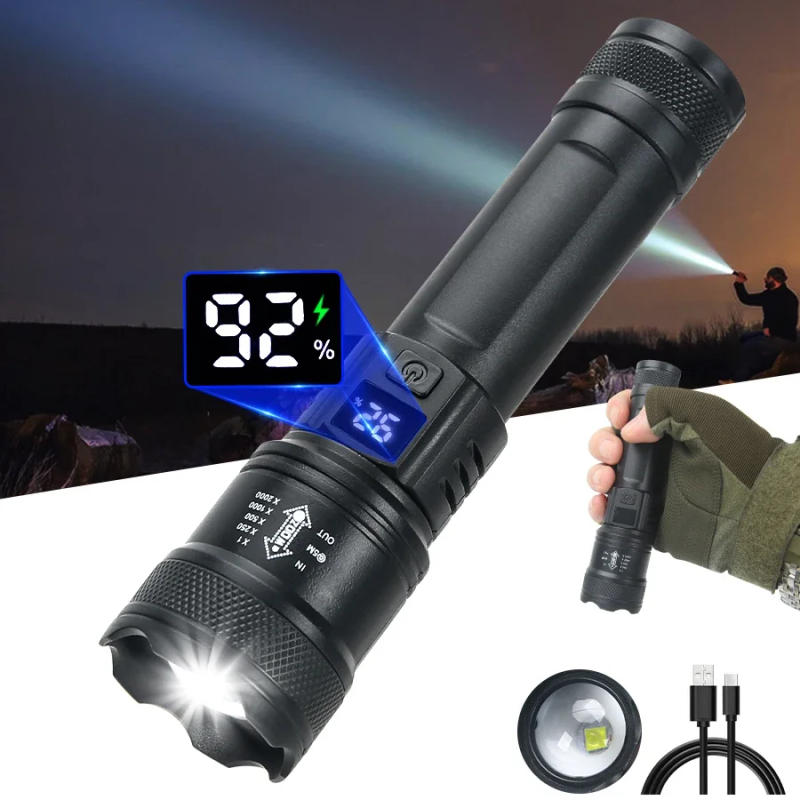 Description Picture 3 of itemSuper Bright 9000LM Led Zoom Flashlights with Power Display Built-in Battery USB Rechargeable Camping Hunting Emergency Lantern