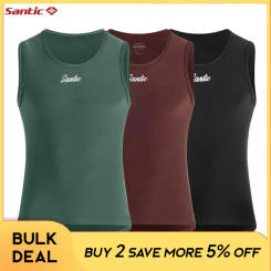 Santic Men’s Sleeveless Cycling Undershirt Quick Dry MTB Bike Base Layer Vests Autumn Winter Fleece Warm Shirts Bicycle Clothing