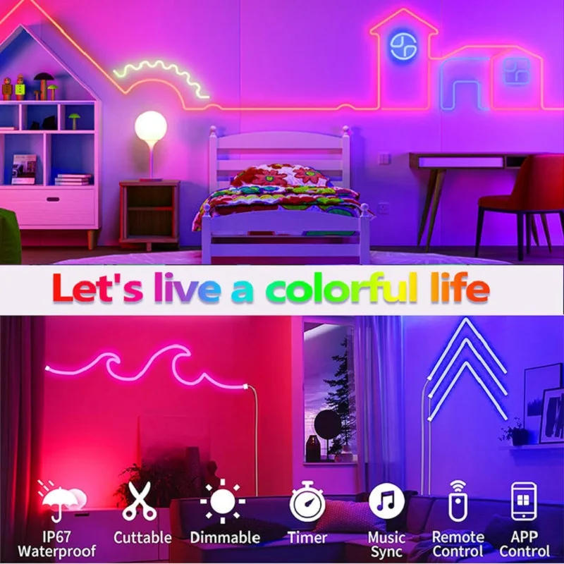 Description Picture 6 of itemDC5V USB RGB Neon LED Strip Light 1M 2M 3M Waterproof Neon Sign Tape Bluetooth Tuya App Control For Room Wall Decor Fairy Light