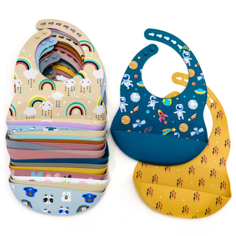 Description Picture 3 of itemFashionable Cartoon Printed Waterproof Soft Baby Silicone Bibs Newborn Adjustable Children Burp Cloth Feeding Baby Stuff