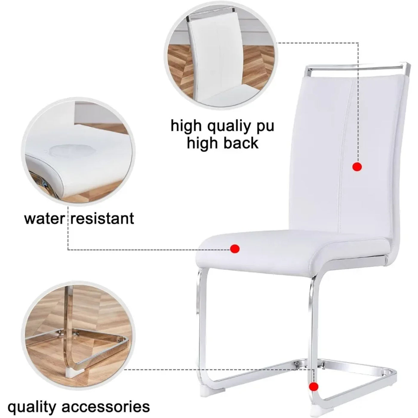 Description Picture 4 of itemModern Dining Chairs Set of 4,Side Dining Room/Kitchen Chairs with Faux Leather Padded Seat High Back,Chairs for Living Room