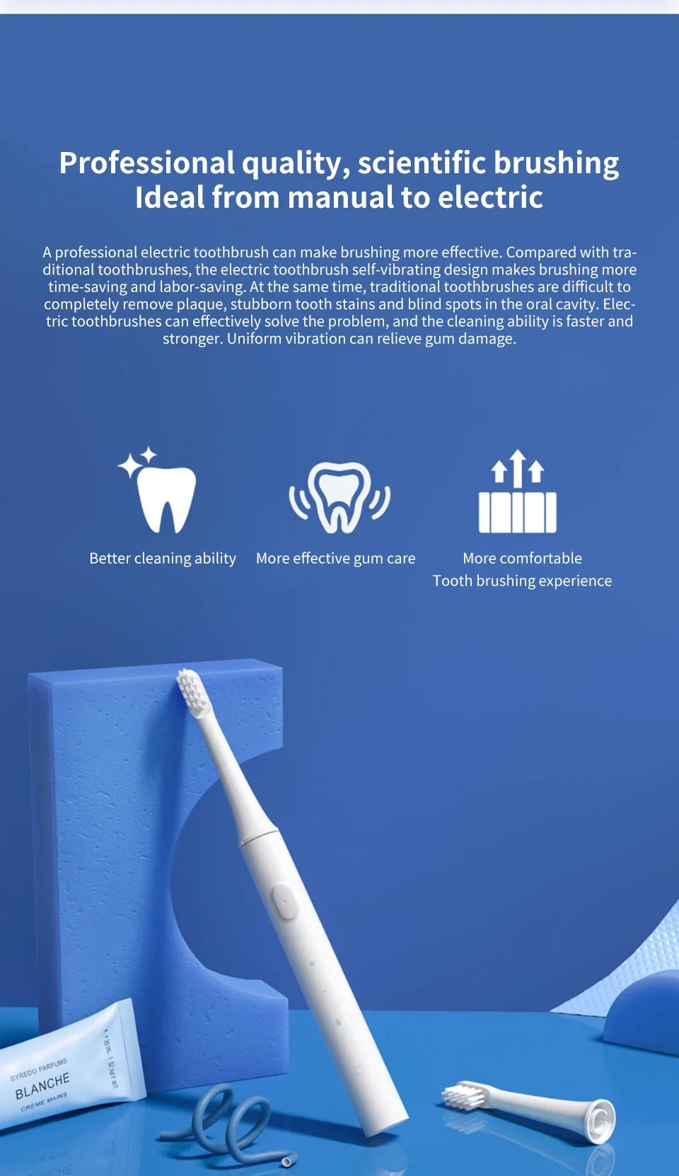 Description Picture 4 of itemIconic Brand MIJIA Sonic Electric Toothbrush T100,30-day battery life,IPX7 Waterproof Soft Brush Head,2 Modes,Whitening Toothbrushes