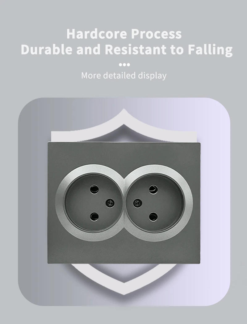 Description Picture 5 of itemWESA Grey Double Power Socket 16A EU Standard Electrical Outlet Standard Ground Wall Socket Flame Retardant Spray Paint Plastic