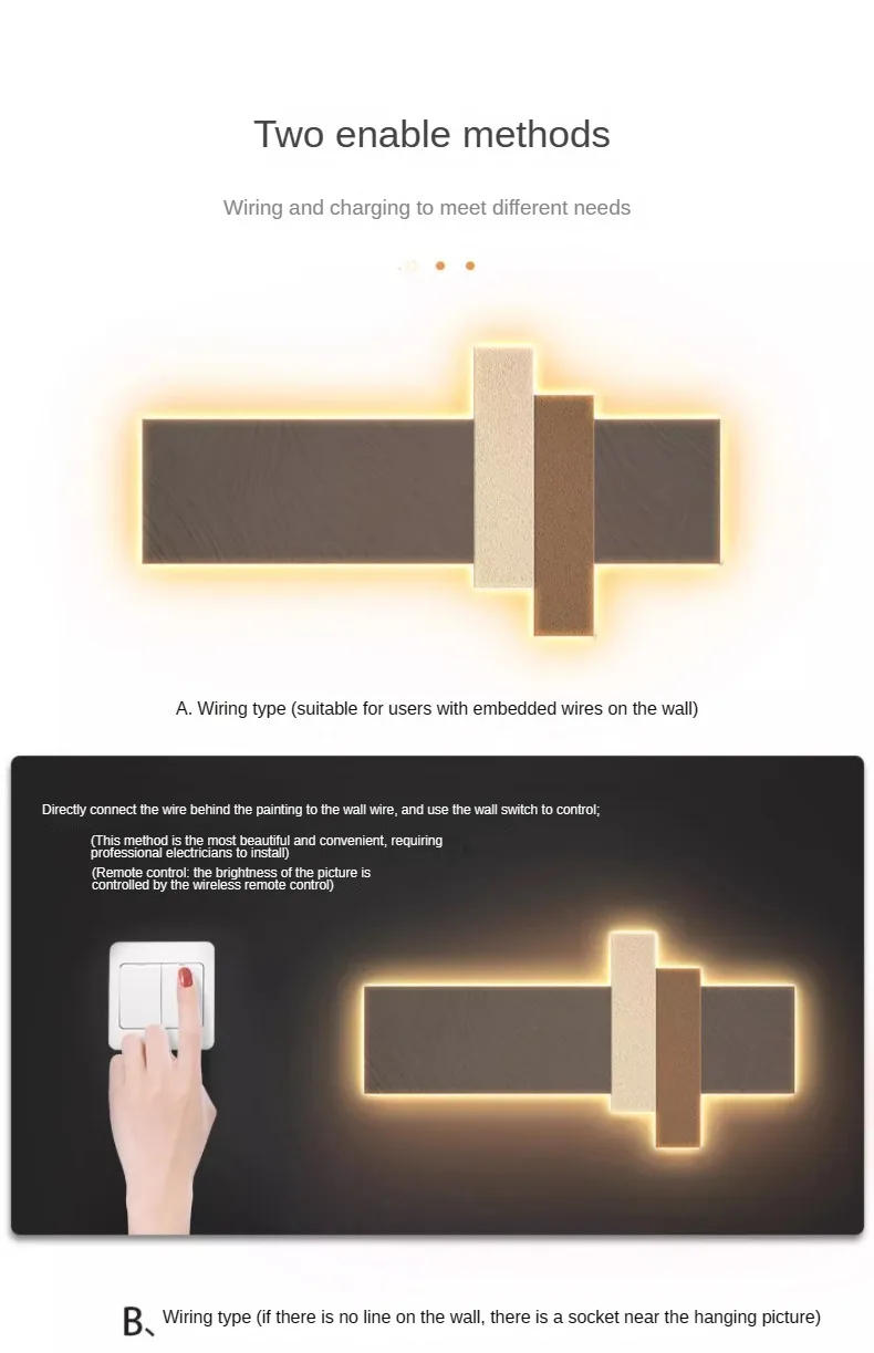 Description Picture 2 of itemSofa Background Wall Lamp Minimalist Indoor Corridor LED Lighting Fixtures Nordic Remote Control Hanging Picture Lamps with Plug