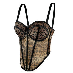 Leopard Print Mesh Camisole Bra Tops Women's Shapewear Boned Bustier Outerwear Corset Top Summer Fashion Lingerie Party Clubwear