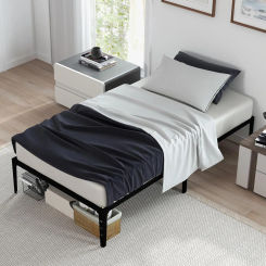 Twin Metal Bed Frame Matte Black Finish 14-Inch Height No Box Spring Required Sleek Design Underbed Storage Easy Assembly