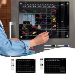 Fridge Sticker Calendar Board Magnetic Reusable Weekly Planner Transparent Dry Erase Message Writing Board Black Surface Magnets