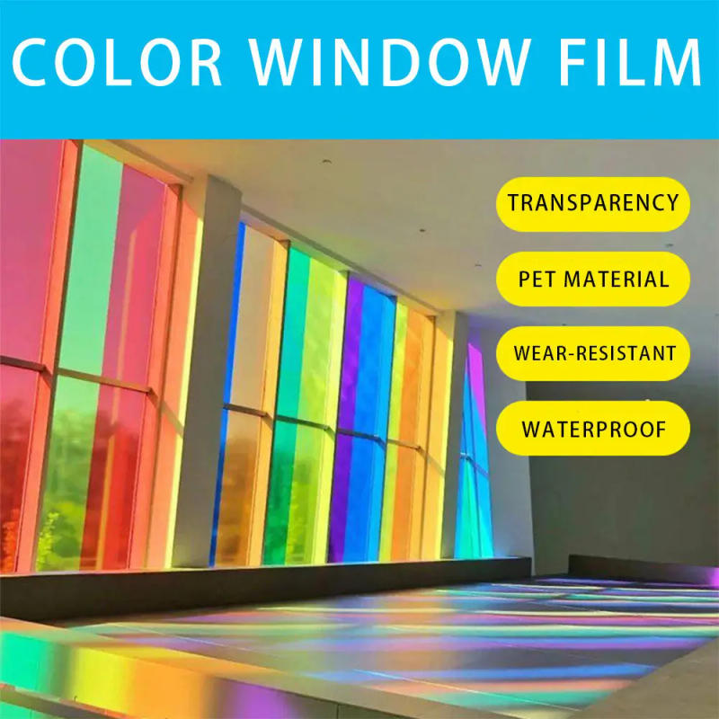 Description Picture 6 of item6 Sheets Colored Window Film Transparent Decorative Glass Tint Sun Blocking Self Adhesive Window Tint for Building Residential