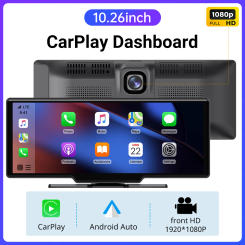 XUDA 10.26 inch 4K DVR Wireless CarPlay and Android Auto Portable Dash Cam IPS Touch Screen Bluetooth Audio Dual Lens Recorder