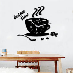 Creative Coffee Cup Wall Clock Sticker Modern Design 3D Mirror Home Decoration Accessories Living Room Background Wall Decor