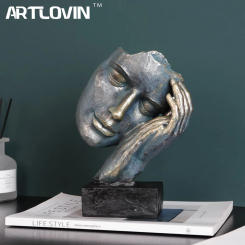 Thinker Statues for Home Decoration, Popular Face Art,Vintage Sculptures ,Living Room Decor,Resin Head Crafts for Shelf Bookcase