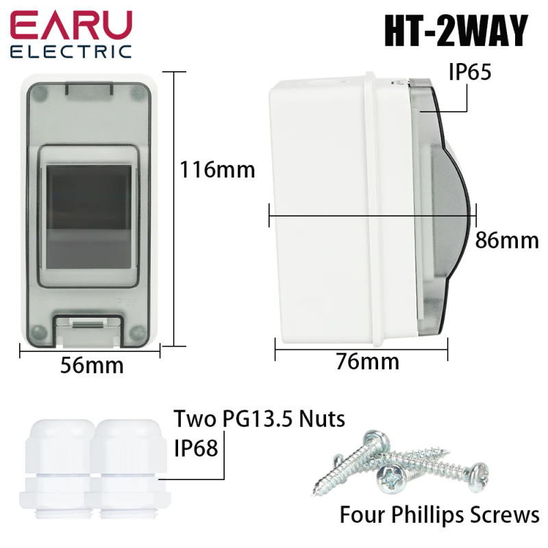 Description Picture 3 of itemHT-2 IP65 Waterproof Distribution Breaker Box Panel Installation 2 WAY PC ABS Plastic Outdoor Electrical MCB Solar Junction Box