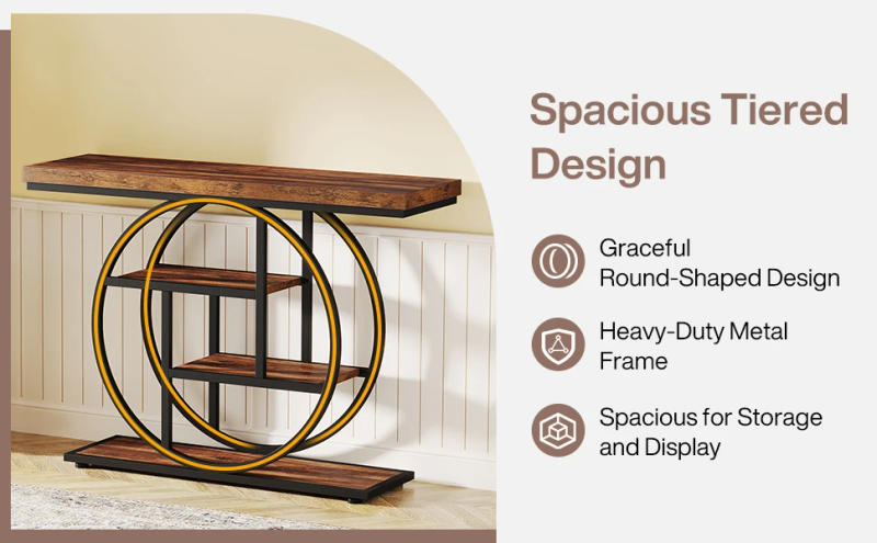 Description Picture 4 of itemConsole Table, 4-Tier Entryway Table, 41.3-Inch Industrial Sofa Table for Living Room, Foyer Hallway Table for Entrance