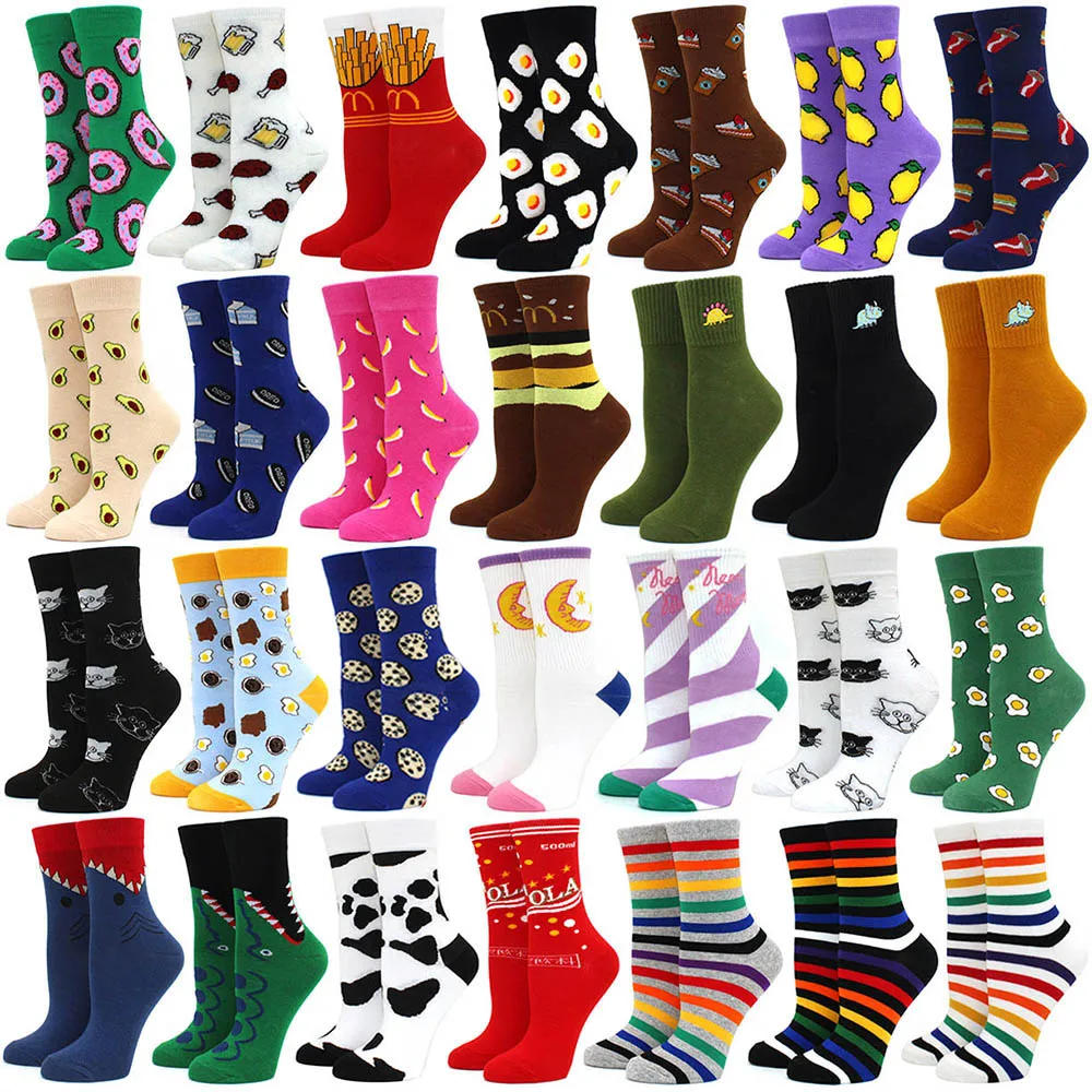 Description Picture 3 of itemHot Sale Funny Harajuku Women Casual Cartoon Fruit Sock Banana Avocado Lemon Egg Cookie Donuts Colorful Japanese Skateboard Sock
