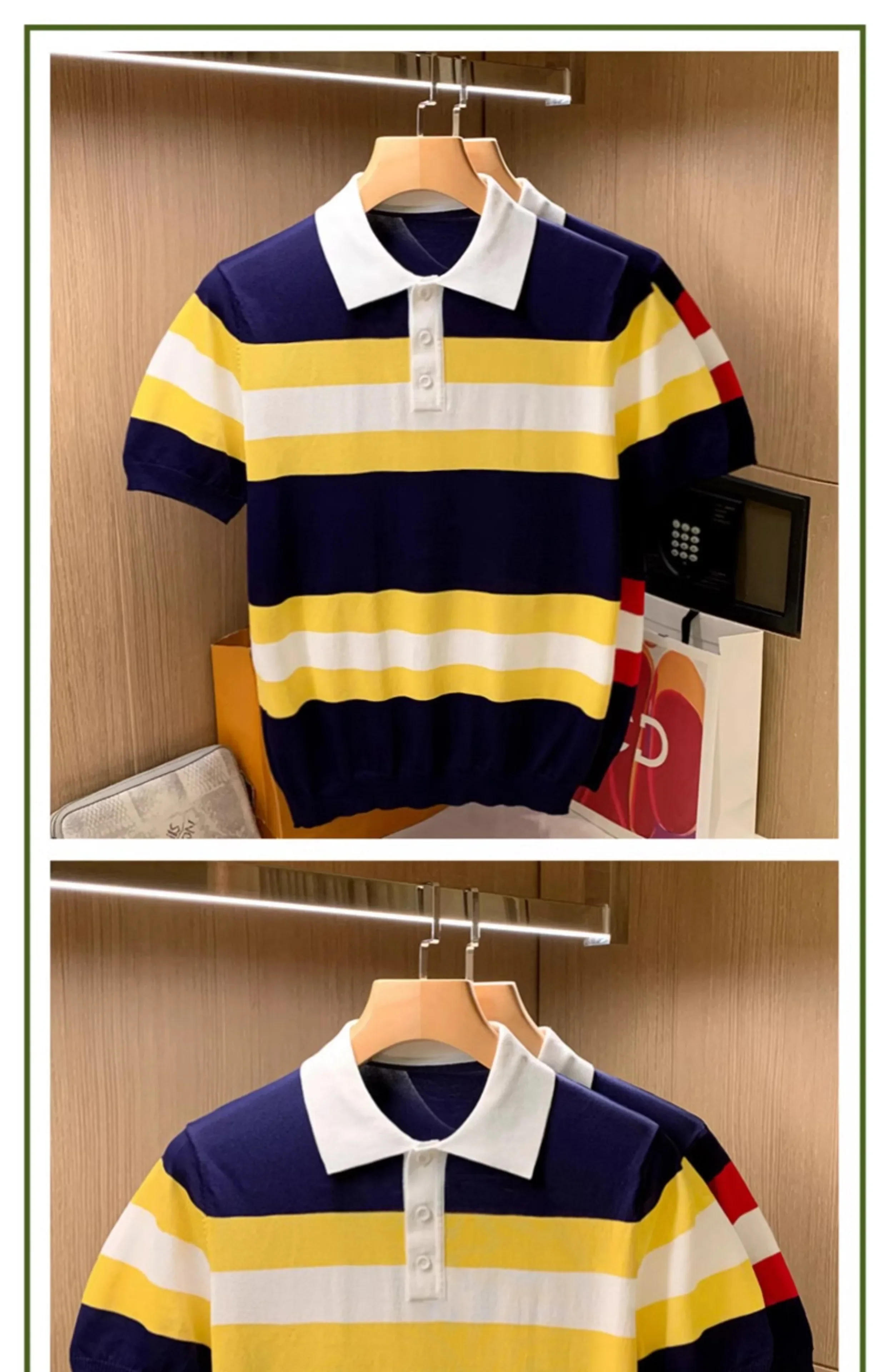 Description Picture 5 of itemCotton Contrast Color Men's Polo Shirts Casual Short Sleeve Turn Down Neck Men's Shirts Fashion Streetwear Polos for Men W5