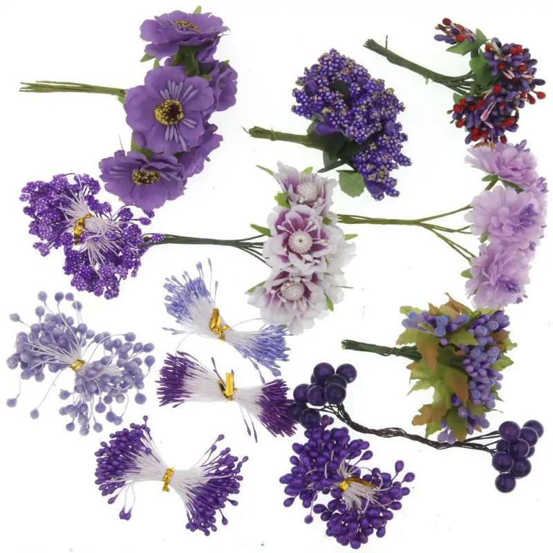 Description Picture 4 of itemMixed purple Artificial Flower Stamen Cherry Berries DIY Christmas Wreath Wedding Party Home Gift Box Decoration Accessorie