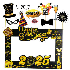 1pcs 2025 Happy New Year Paper Paper Photo Frame 10pcs Paper Photo Booth Props Family Eve Party Decorations Photobooth