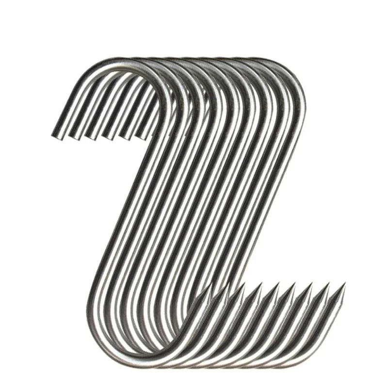 Description Picture 3 of item10/20PCS S-Shape Hooks Stainless Steel Hook With Sharp Tip Meat Clothes Hanger Hanging Hooks For Kitchen Butcher Shop Tools