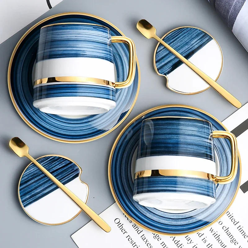 Description Picture 2 of itemNordic Style Coffee Mug Set Ceramic Cup& with Lid and Spoon Home Kitchen Accessories Drinkware