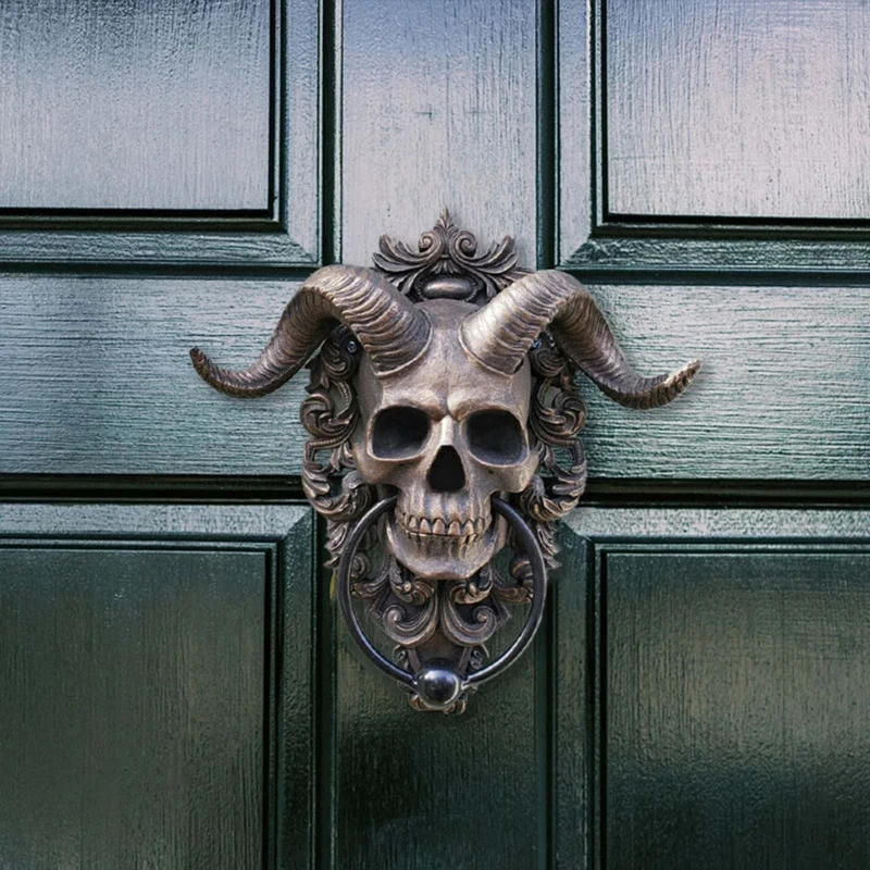 Description Picture 6 of itemSkeleton Head Door Knocker Decor Resin Goat-headed Figure Hanger Resin Punk Satan Skull Sheep Head Statue Wall Pendant Crafts