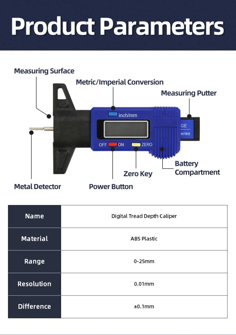 Description Picture 6 of itemDigital Car Tyre Tire Tread Depth Gauge Thickness Gauges Monitoring System Depth Caliper Auto Tire Wear Detection Measuring Tool
