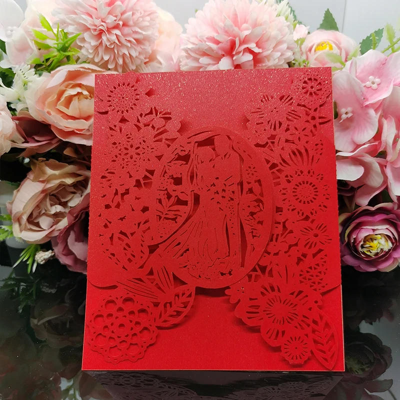 Description Picture 5 of item25pcs Bride & Groom Wedding Invitations Card Flowers Invitation Pocket Envelopes Cards Mariage Anniversary Party Supplies Favors
