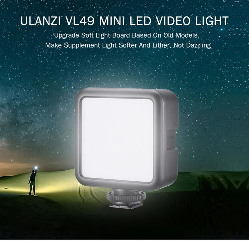 Description Picture 2 of itemUlanzi VL49 Mini LED Video Light 2000mAh CRI 95+ 5500K Portable Photography Vlogger Fill Light with Cold Shoe for DSLR Camera