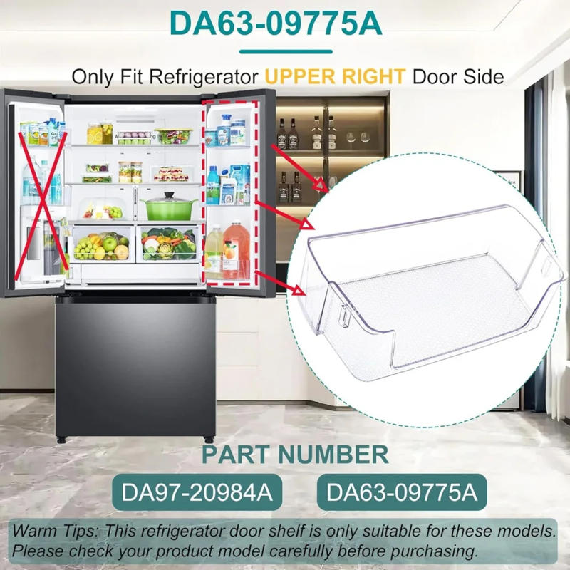 Description Picture 4 of itemDA63-09775A DA97-20984A Refrigerator Door Shelf Bin (Upper Right) for Samsung RF27T5241SR, RF28T5001SR, RF27T5241SG, RF27T5201SR