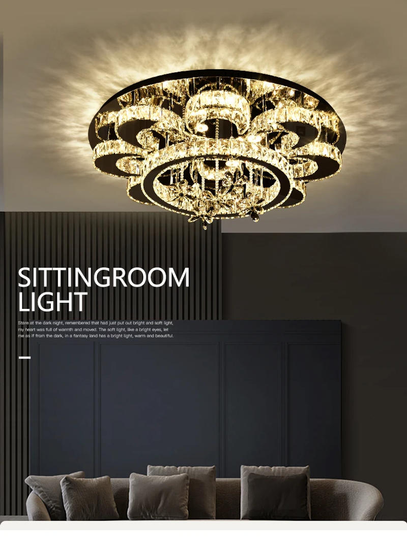 Description Picture 2 of itemNew crystal lamp living room light circular minimalist modern LED ceiling light atmospheric household bedroom lighting