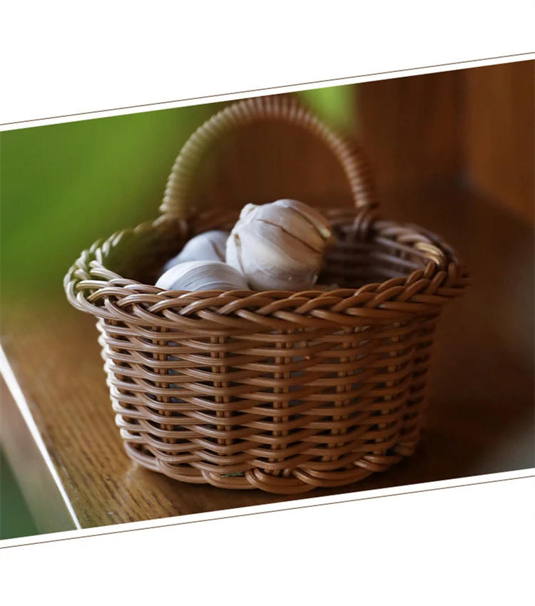 Description Picture 5 of itemHanging Plastic Storage Basket for Flowers Plants Pot Handwoven Basket with Handle for Kitchen Organizer Home Room Decoration