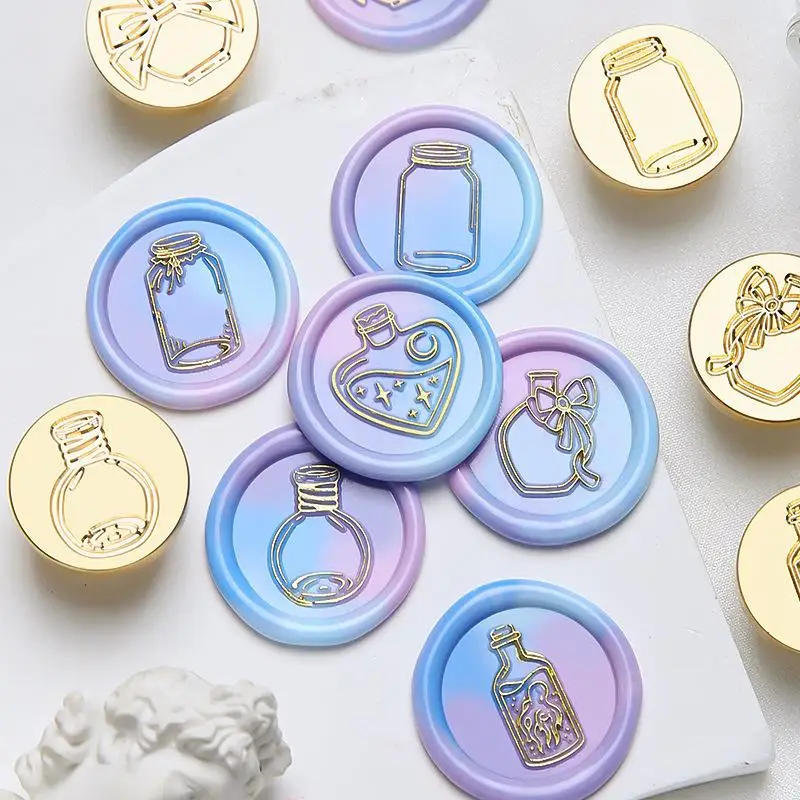Description Picture 2 of itemEmpty Bottle Series Element Pattern Wax Seal Stamp Copper Head Retro Stamp Shape Sealing Scrapbooking Craft Wedding Decorative