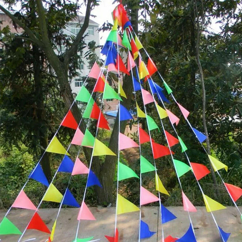 Description Picture 4 of item50M Multicolored Triangle Flags Bunting Party Banner Pennant Festival Outdoor Decor For Home Garden Wedding Shop Street Decor