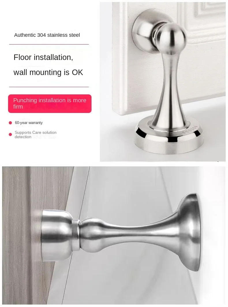Description Picture 4 of itemNew Stainless Steel Magnetic Door Stopper Sticker Toilet Glass Hidden Door Holders Catch Floor Doorstop Door Hardware