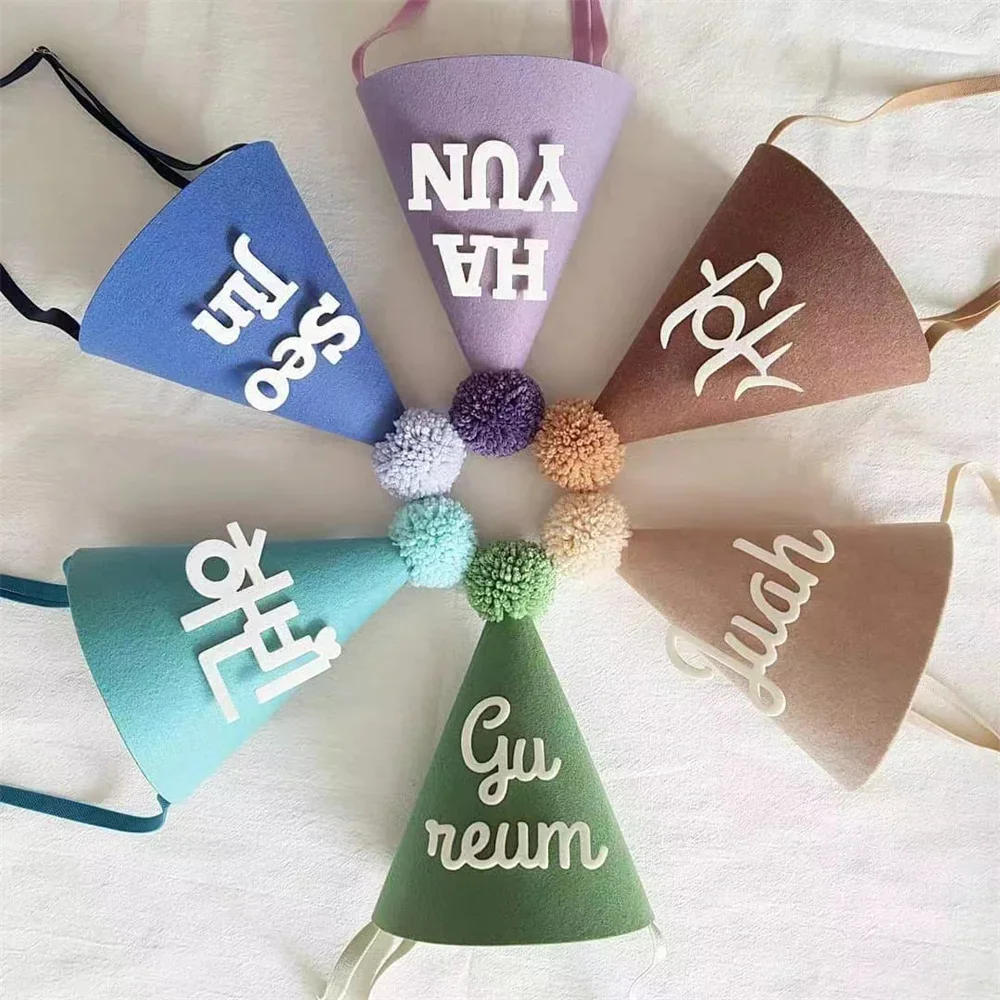 Description Picture 3 of item1pc Thickened Felt Cone Birthday Hats for Girls Boys Colorful Happy Birthday Hat Dress Up for Kids Birthday Party Decorations