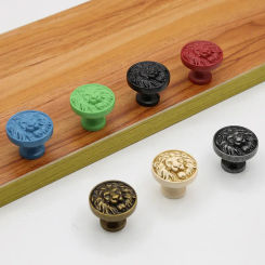 Color lion head zinc alloy cabinet door handle modern antique cartoon solid drawer handle round single hole buckle hand