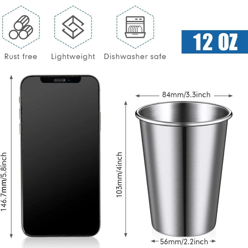Description Picture 6 of item4Pack Stainless Steel Cup Pint Cup for Kids and Adult Tumbler Metal Cup 12oz Stackable Cup Drinking Glasses Travel Camping 350ml