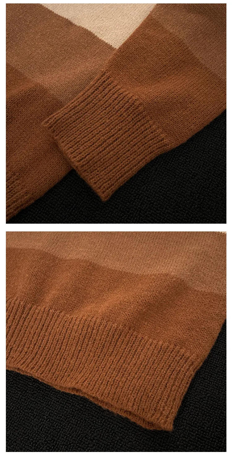 Description Picture 5 of item2024 Men's Autumn Winter Korean Long Sleeve Sweater Tops Male Round Neck Loose Knit Top Men Contrast Color Striped Jumpers S117