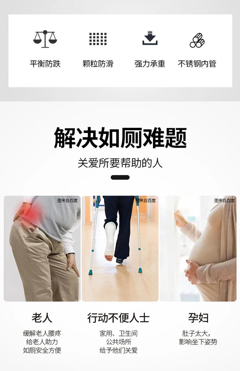 Description Picture 3 of itemToilet Supplies Fixed Bar Shower Handle Stainless Bathroom Support Toilets Parts Safety Warning Vacuum Suction Cups Rod Bed