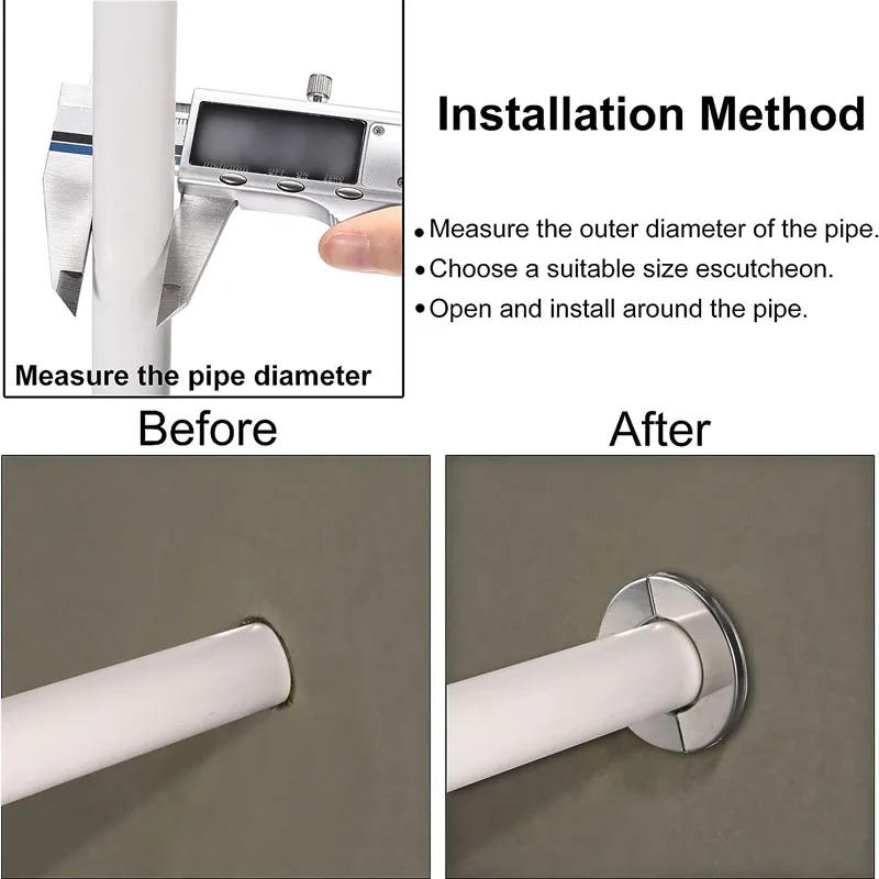 Description Picture 6 of itemSelf-Adhesive Stainless Steel Faucet Decoration Connector Shower Chrome Finish Water Pipe Wall Cover Kitchen Bathroom Accessory