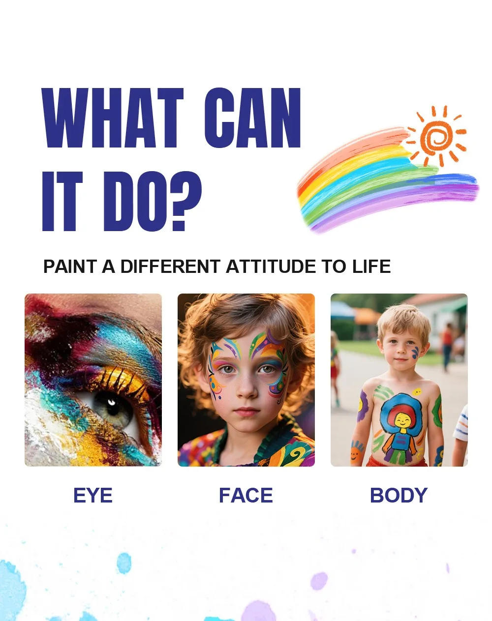 Description Picture 5 of itemRainbow Water Based Face Body Painting Palette Festive Washable 25g Non toxic One Stroke Face Paint Split Cakes Makeup Pigments