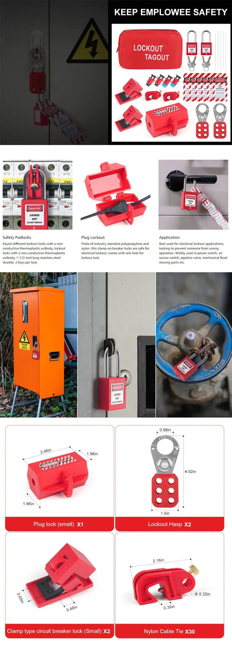 Description Picture 2 of itemLockout Tagout Kit - Safety Lockout Padlocks Loto Hasps Lockout Tagout Tags Loto Locks Set Electrical Lock Out Tag Out Kits