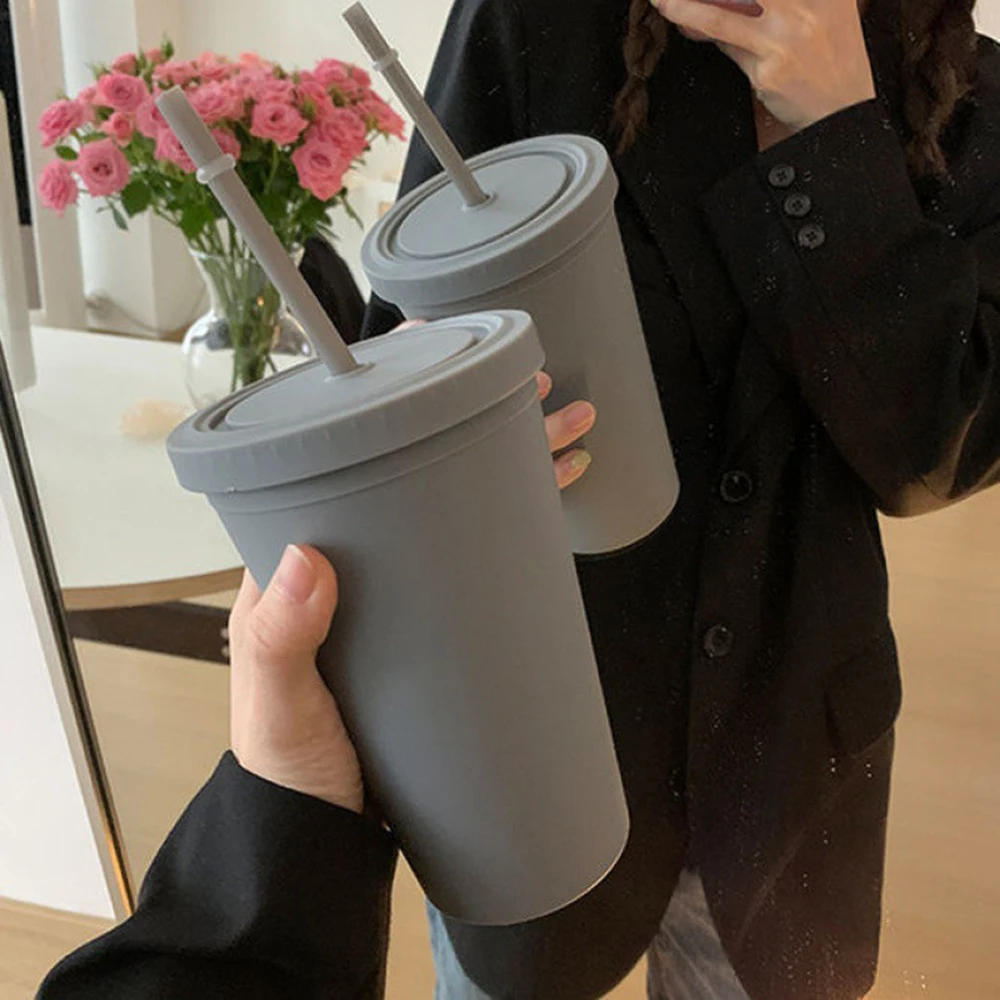 Description Picture 5 of itemDouble-layer Plastic Straw Cup Candy Color Coffee Cup Plastic Frosted Handy Water Cup Easy To Carry Straw Kettle Sports Bottle