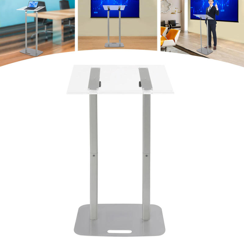 Description Picture 4 of itemFloor Standing Acrylic Podium, Silver Iron Body and Base, Standing Lectern, Pulpit Desk, 46.46 Inch Height