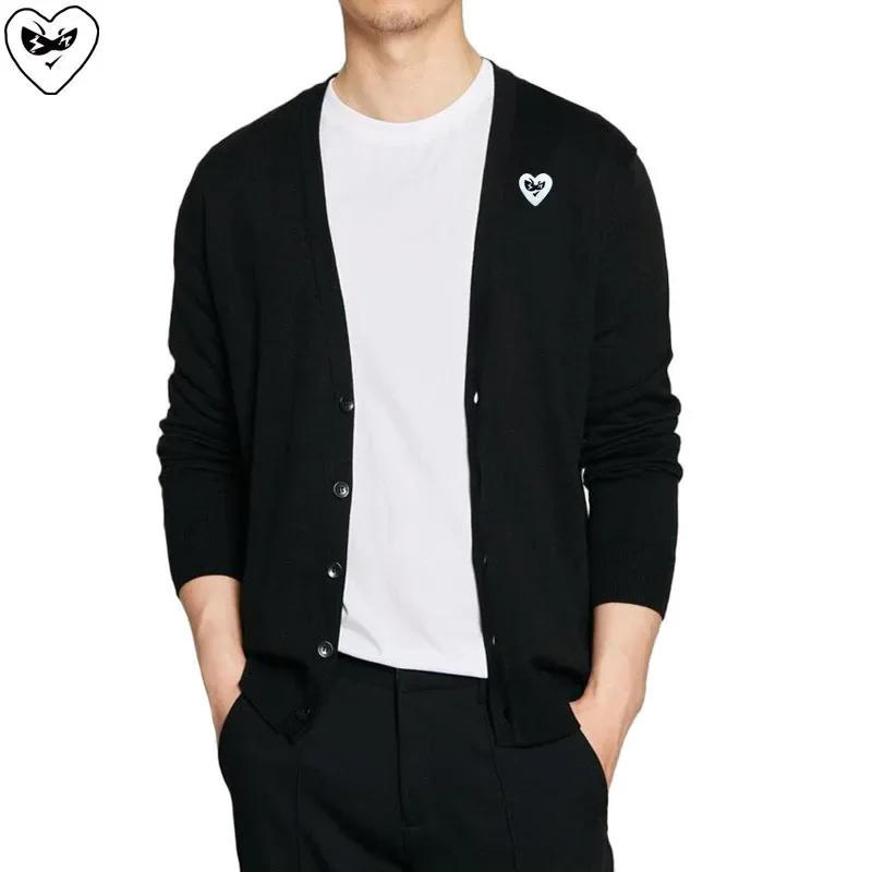 Description Picture 4 of itemBreak Egg Men Cardigan Heart Glasses Embroidery Back Multiple Colorful Heart Print Cotton V-neck Single-breasted Casual Sweater