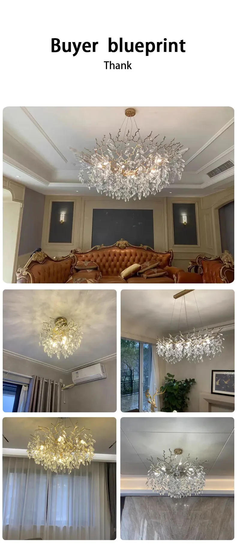 Description Picture 3 of itemModern Gold Luxury Crystal Chandeliers for Living Room Large Led Ceiling Chandelier Hanging Lamp Lighting Fixture Room Decor