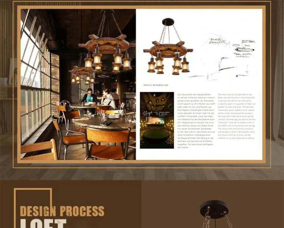 Description Picture 2 of itemRetro Boat Wood Chandelier Loft Industrial Style American Nostalgic Creative Personality Restaurant Bar Counter Café Lamps