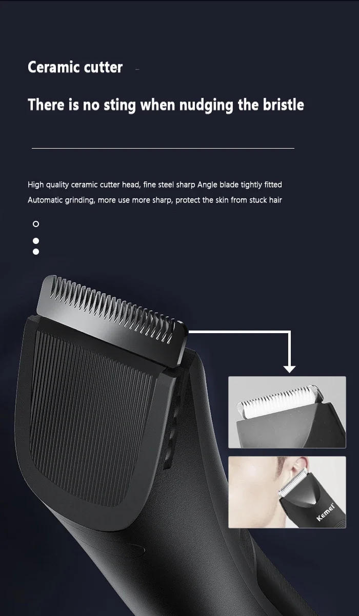 Description Picture 5 of itemKemei KM-1838 Body Groin Hair Trimmer Ceramic Blade Waterproof Wet Dry Beard Clippers Pubic Armpit Body Hair Shaver